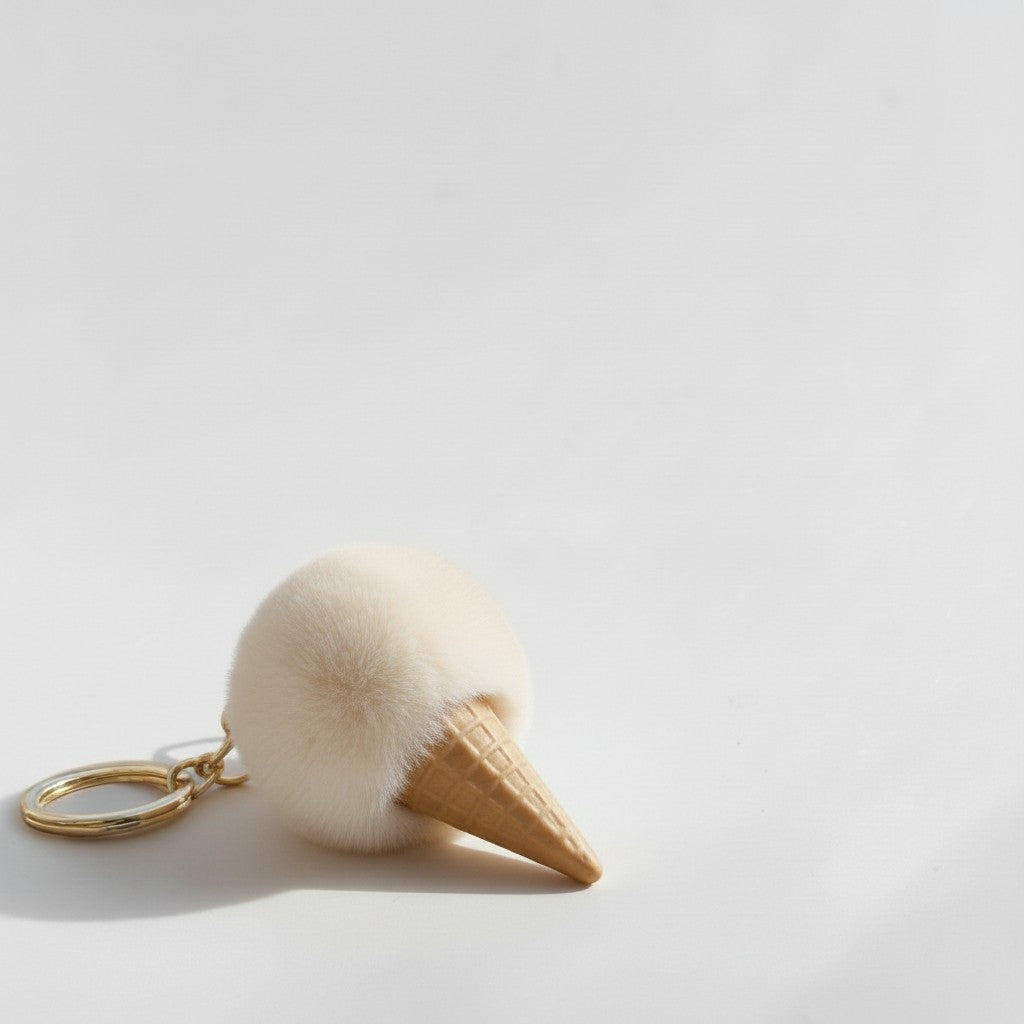 Il mio negozio aqua faux fur gelato cone keychain with gold clasp.