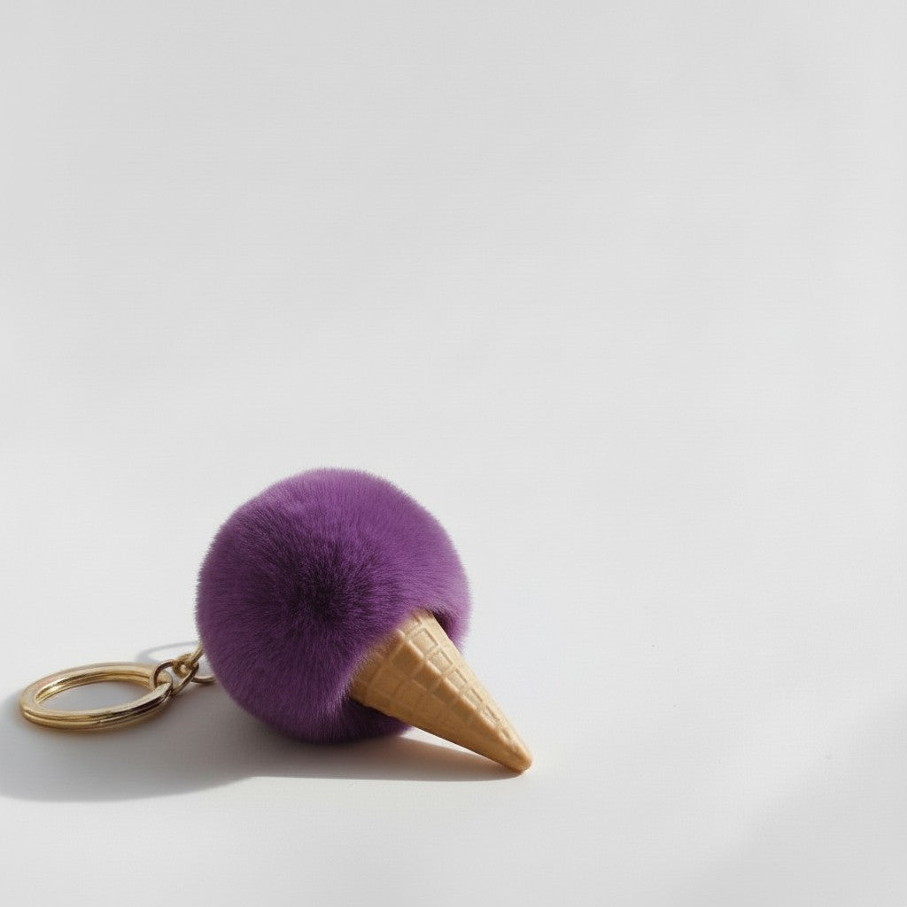 Il mio negozio aqua faux fur gelato cone keychain with gold-tone clasp.