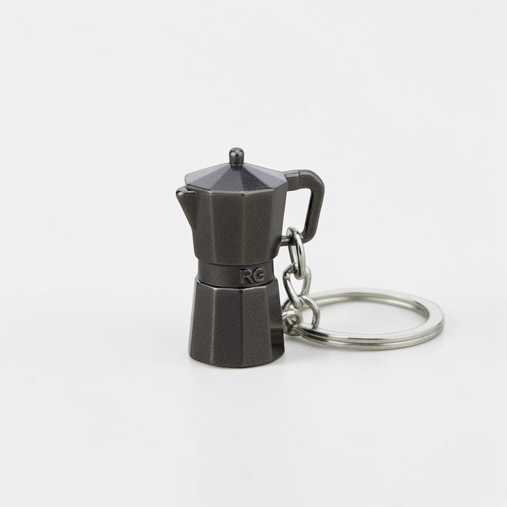 Il mio negozio polished chrome metal Moka pot keychain, realistic 3D miniature espresso maker design with split ring.