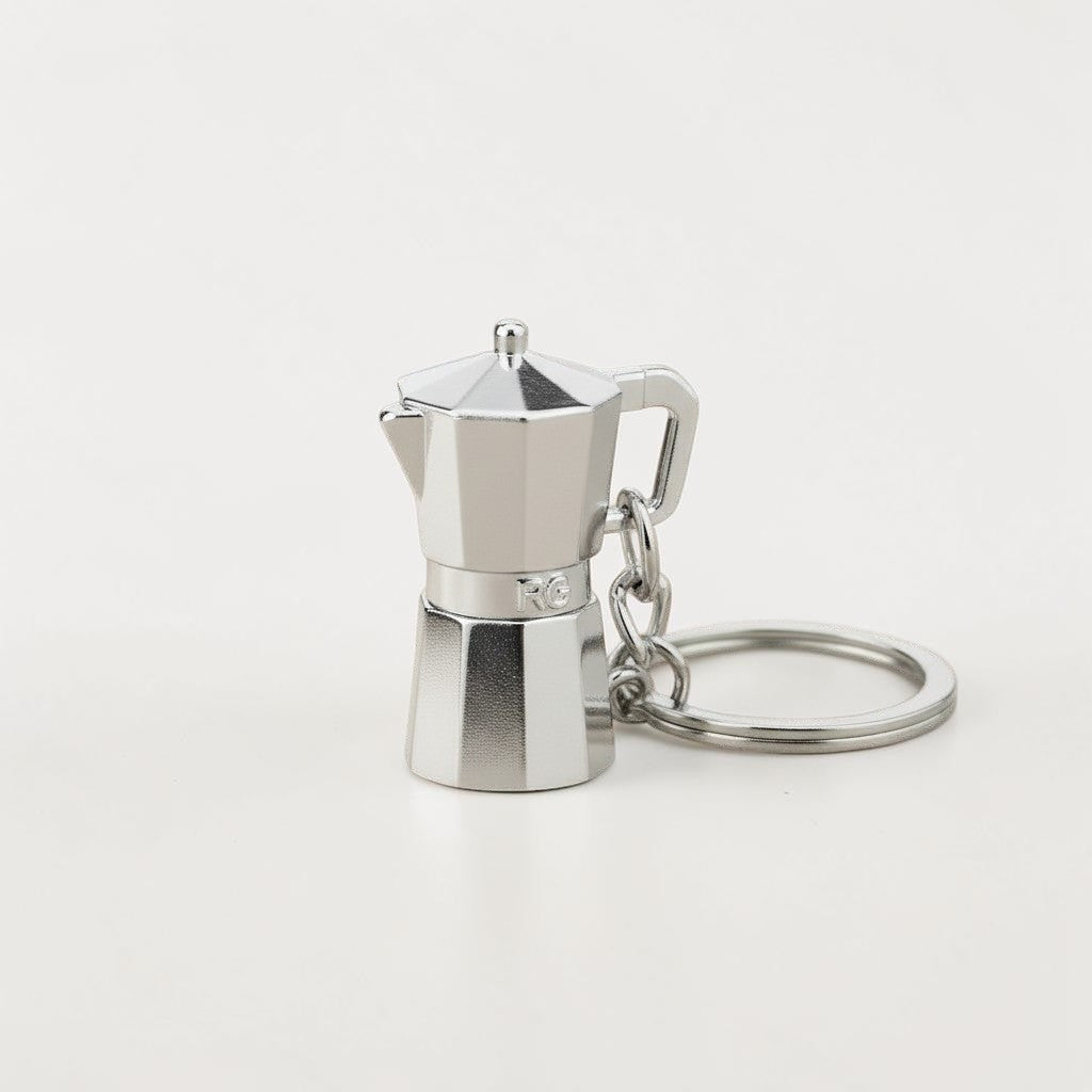 Il mio negozio Classic Italian Moka Pot keychain, miniature polished metal alloy espresso maker with split ring.