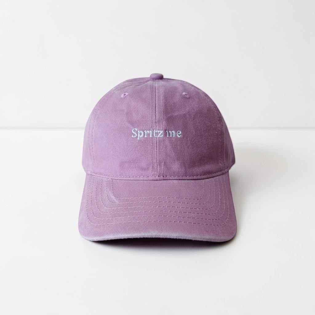 Il mio negozio "Spritz Me" hat in dusty rose cotton with embroidered text. Casual baseball cap style.