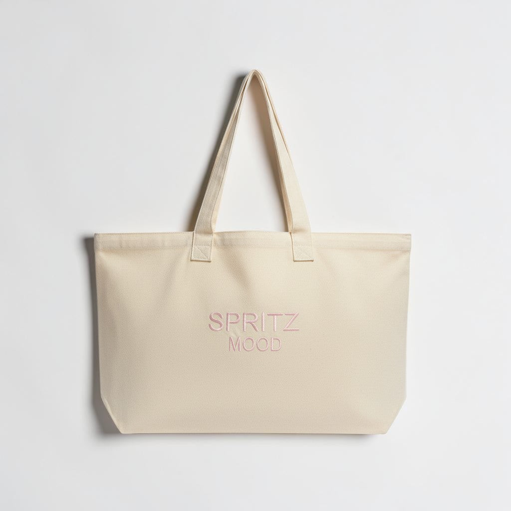Il mio negozio natural canvas tote bag with pink embroidered