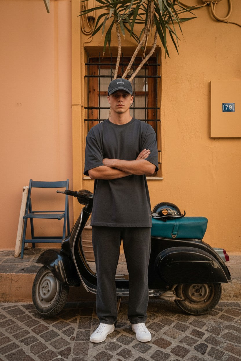 Il mio negozio dark grey vintage washed dad hat with white "Sticazzi" embroidery. Casual, relaxed fit.