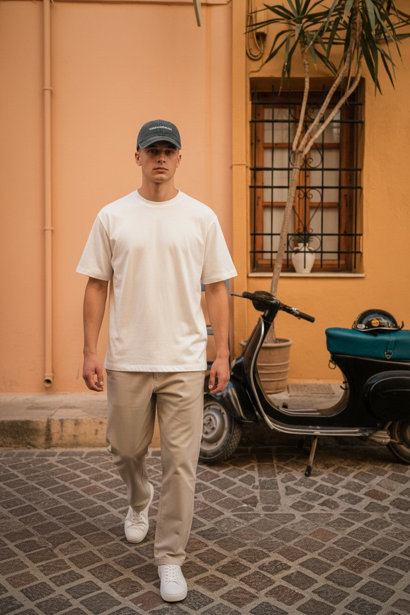 Il mio negozio dark grey washed cotton baseball cap with "VESPA DREAMS" embroidered in white. Adjustable strap.